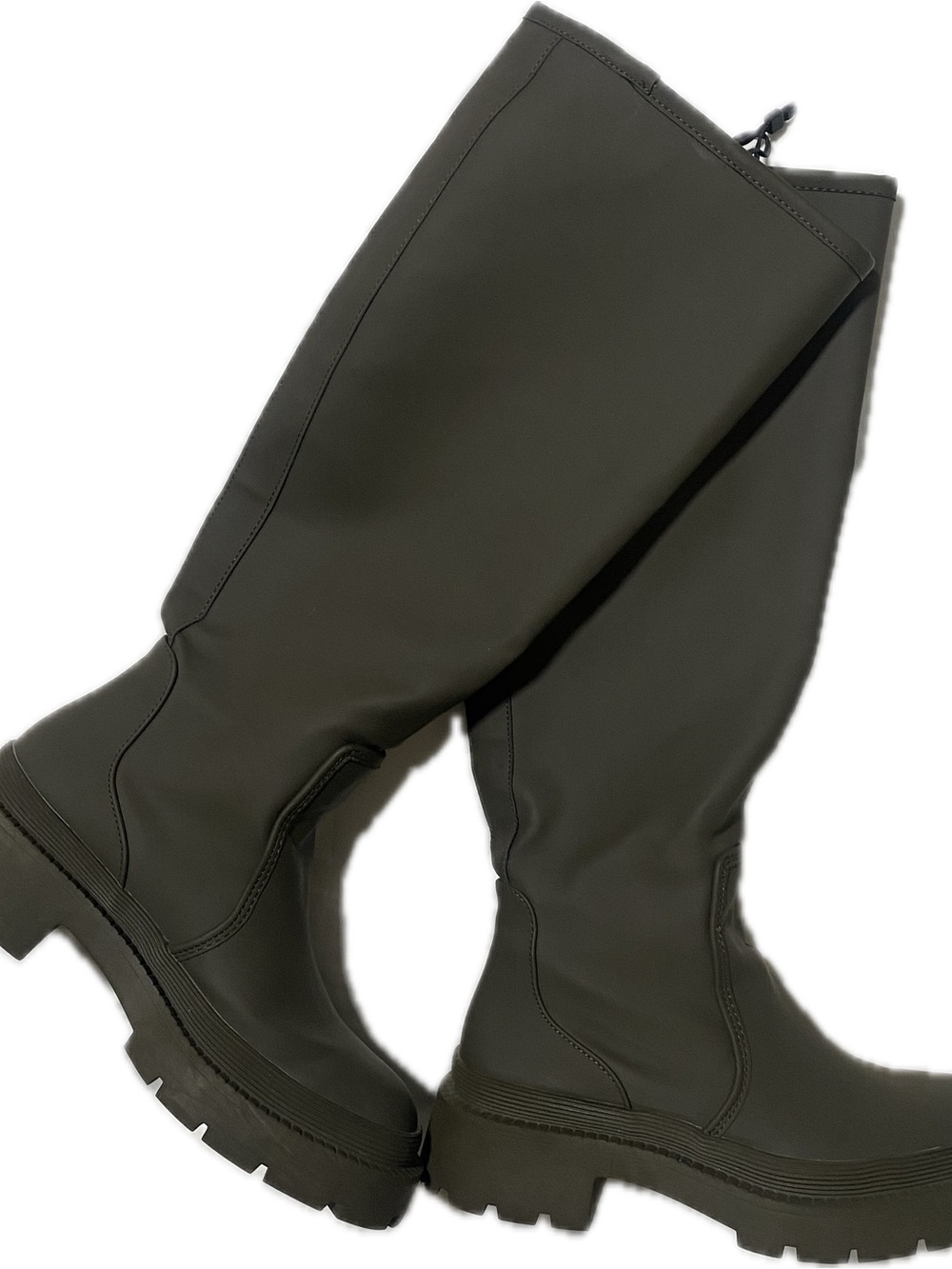 Zara Olive rubberized Over-the-Knee Lug Sole Boots